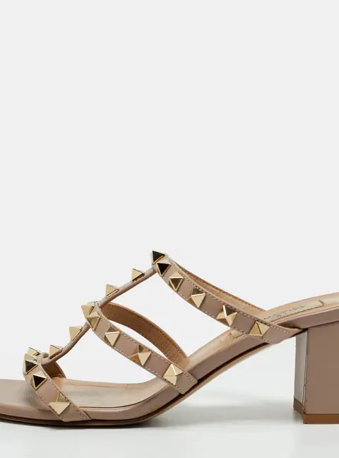 Valentino Rockstud Size 36 Beige Leather Slide Sandals