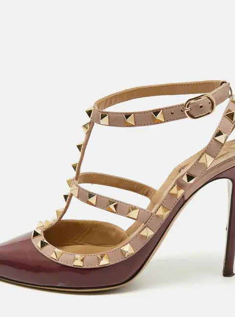 Valentino Rockstud Size 40 Burgundy/Pink Leather and Patent  Pumps