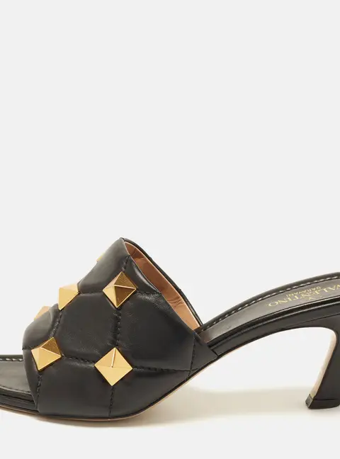 Valentino Rockstud Size 39.5 Black Leather Slide Sandals