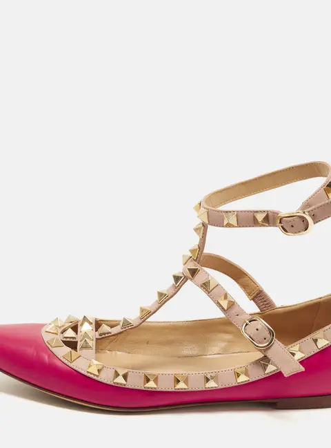 Valentino Rockstud Size 36 Purple/Beige Leather Ballet Flats
