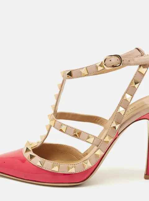 Valentino Rockstud Size 36 Pink/Beige Leather and Patent Leather Pumps