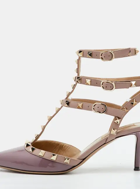 Valentino Rockstud Cage Size 38.5 Old Rose Patent Leather Pumps