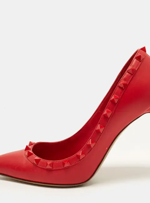 Valentino Rockstud Size 37 Red Leather Pointed Toe Pumps