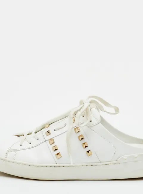 Valentino Rockstud Size 41 White Leather Low Top Mule Sneakers
