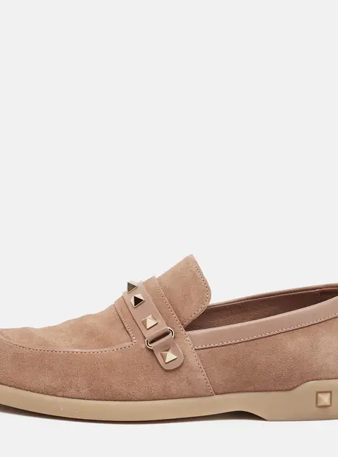 Valentino Rockstud Size 38.5 Beige Suede And Leather Loafers