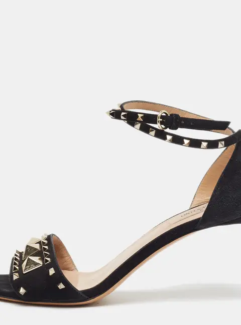 Valentino Rockstud Size 36.5 Black Suede Ankle Strap Sandals
