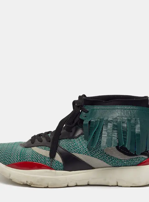 Valentino Heroes Tribe Size 42 Multicolor Knit Fabric and Leather High Top Sneakers