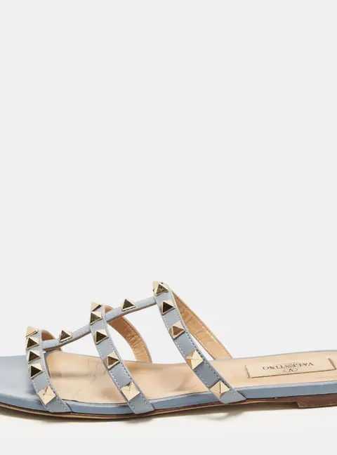 Valentino Rockstud Size 37.5 Blue Leather Flat Slides