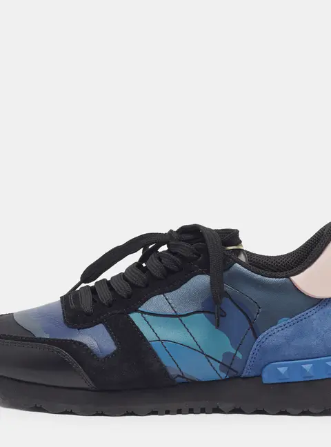 Valentino Rockrunner Size 37 Multicolor Camouflage Canvas and Leather Low Top Sneakers