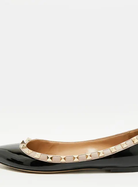 Valentino Rockstud Size 36 Black/Beige Leather and Patent Leather Ballet Flats