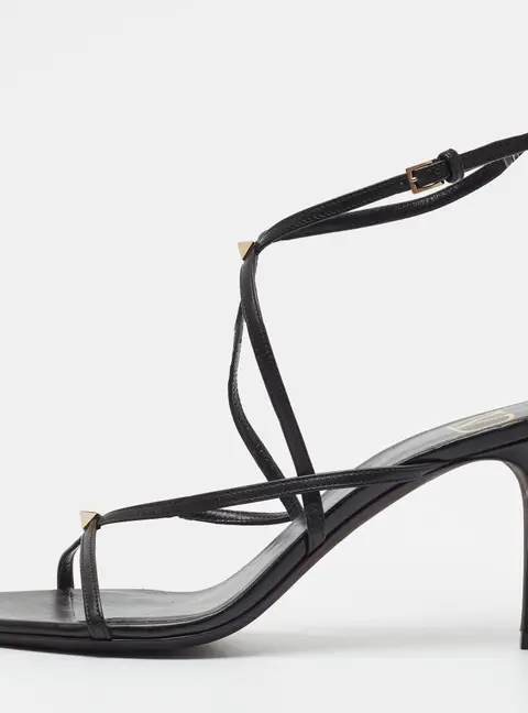 Valentino Rockstud Size 37 Black Leather Ankle Strap Sandals