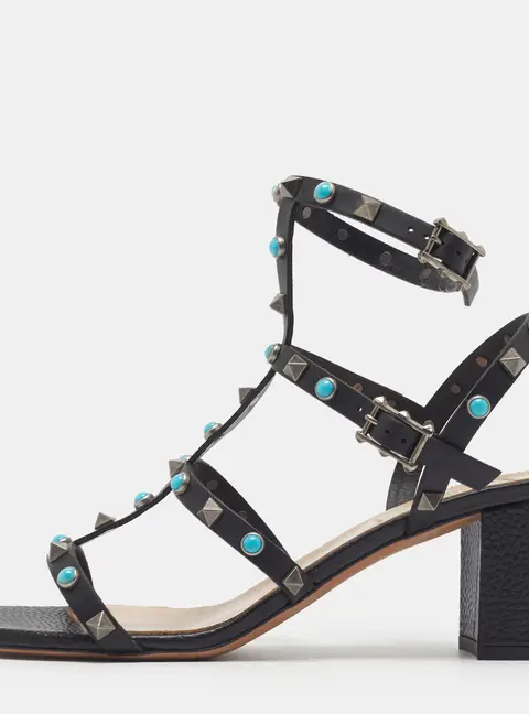 Valentino Rockstud Caged Size 40 Black Leather Ankle Strap Sandals