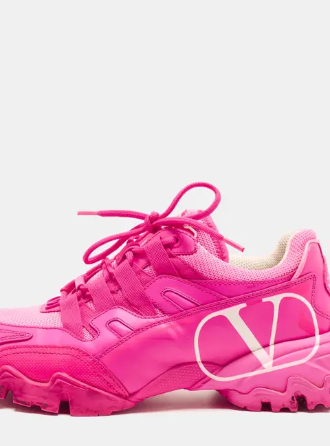 Valentino Climbers Size 37 Pink Leather and Mesh Lace Up Sneakers