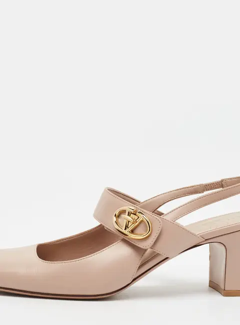 Valentino VLogo Size 38 Dusty Pink Leather Mary Jane Slingback Pumps