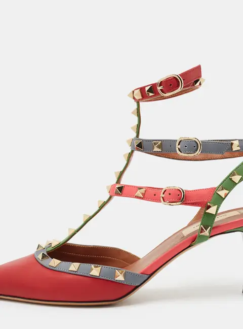 Valentino Rockstud Size 40 Multicolor Leather Ankle Strap Pumps