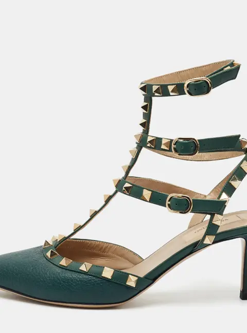 Valentino Rockstud Size 39 Green Leather Pumps