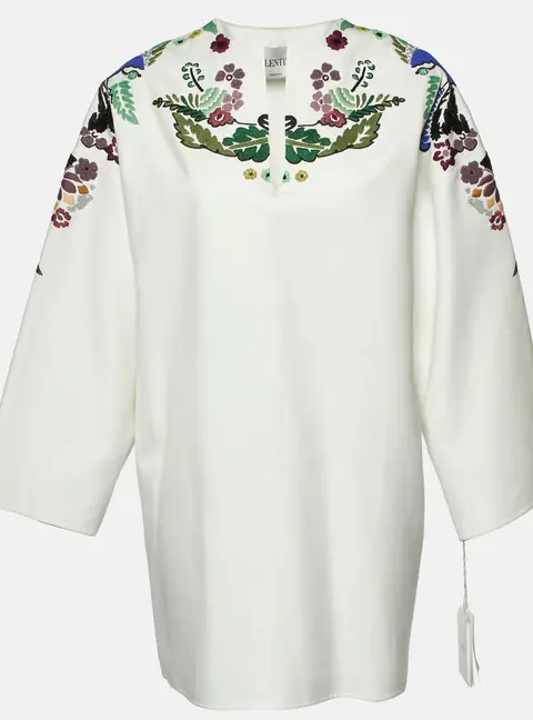 Valentino White World Arazzo Embroidered Cotton Kaftan Dress S