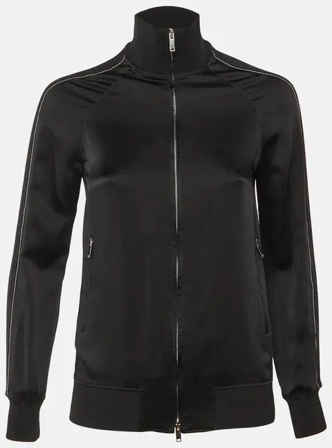 Valentino Black Satin Zip Front Track Jacket S