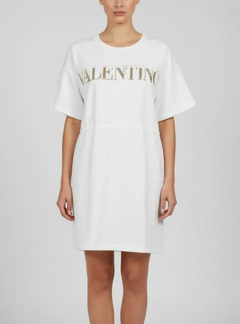 Valentino Off White Gradient Sequin Logo Jersey Mini Dress L