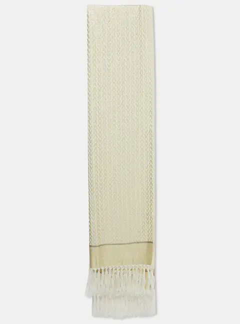 Valentino Gold Monogram Lurex Jacquard Fringed Scarf