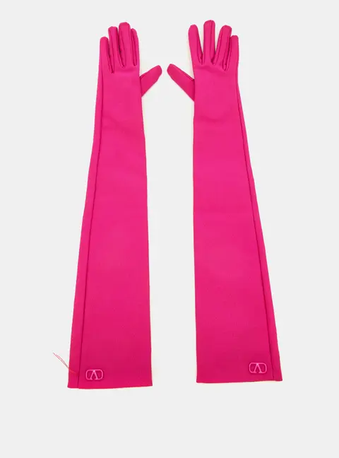 Valentino Pink Vlogo Detail Jersey Elbow-Length Gloves Sise 6