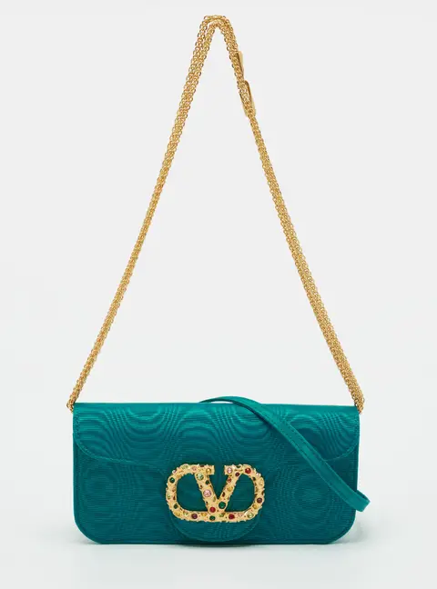 Valentino Loco Crystal Teal Green Fabric Clutch Bag
