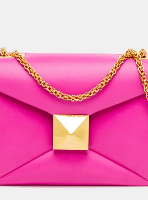 Valentino One Stud Fuchsia Pink Leather Chain Shoulder Bag