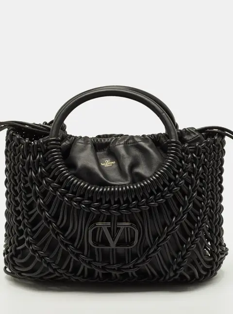Valentino Allknots VLogo Black Woven Leather Tote