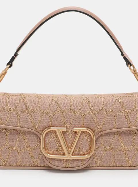 Valentino Loco Dusty Pink/Gold Iconographe Canvas Flap Bag