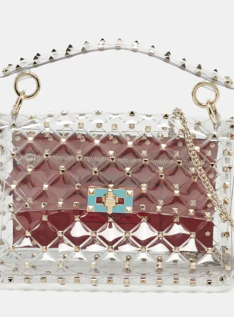 Valentino Rockstud Spike Medium Clear PVC Top Handle Bag