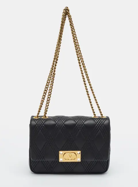 Valentino Quiltie 67 Black Leather Shoulder Bag