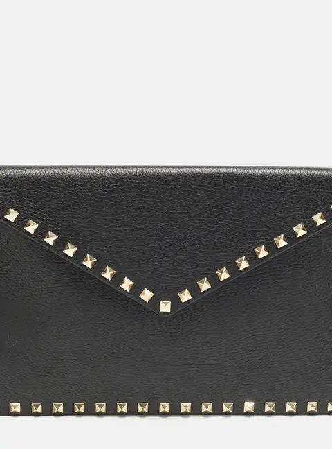 Valentino Rockstud Envelope Black Leather Clutch