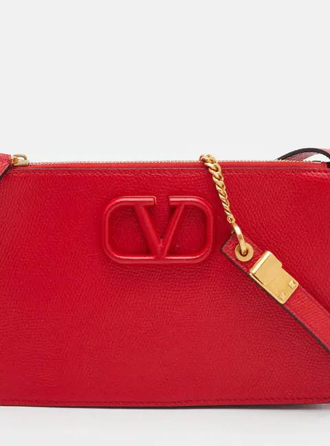 Valentino VLogo Red Leather Shoulder Bag