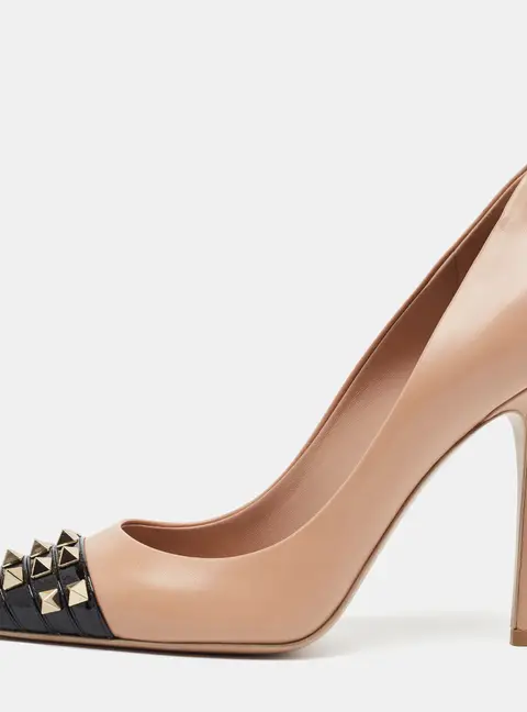 Valentino Alcove Size 39 Beige/Black Leather and Patent Leather Pumps