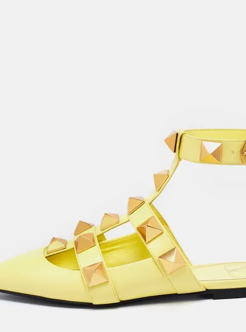 Valentino Lime Yellow Roman Stud Ankle Cuff Flats Size 38