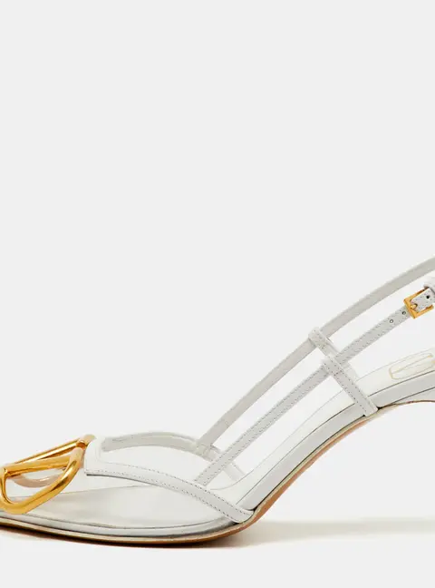 Valentino VLogo Size 35 White/Transparent Leather and PVC Slingback Pumps