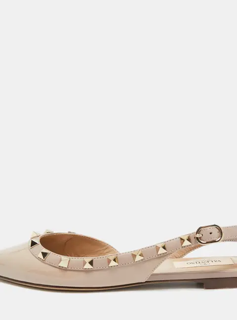 Valentino Rockstud Size 35 Beige Patent Leather Slingback Ballet Flats