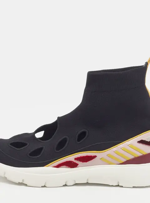 Valentino Size 40 Multicolor Knit Fabric and Leather Cut Out Sock High Top Sneakers