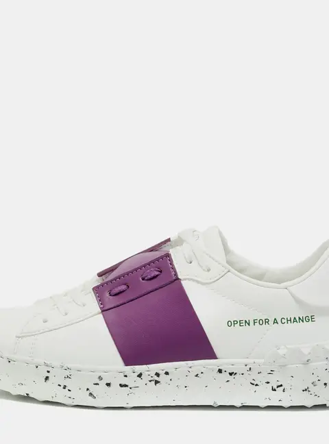 Valentino Open For a Change Size 37 White/Purple Faux Leather Low Top Sneakers