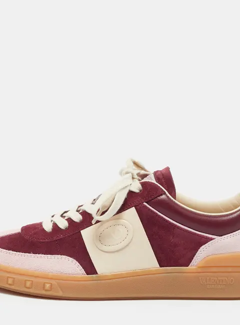 Valentino Upvillage Size 39 Burgundy/Light Pink Leather and Suede Low Top Sneakers