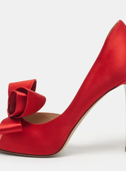 Valentino Garavani Size 36 Red Satin Bow D'orsay Peep Toe Pumps