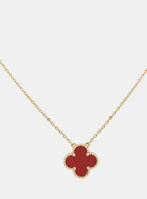 Van Cleef & Arpels Vintage Alhambra Carnelian 18k Yellow Gold Pendant Necklace