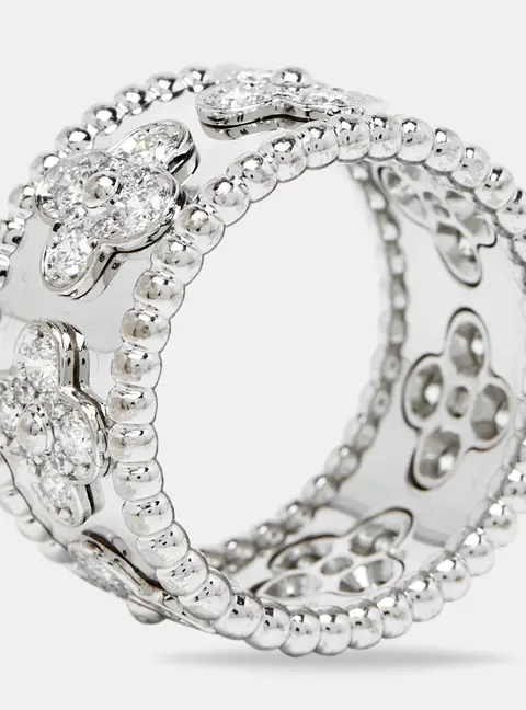 Van Cleef & Arpels Perlée Clover Diamond 18k White Gold Large Model Ring 56