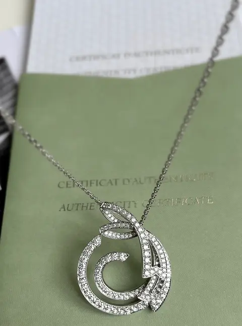 Van Cleef & Arpels 18K White Gold Contes d'Hiver Full Diamond Pendant Necklace