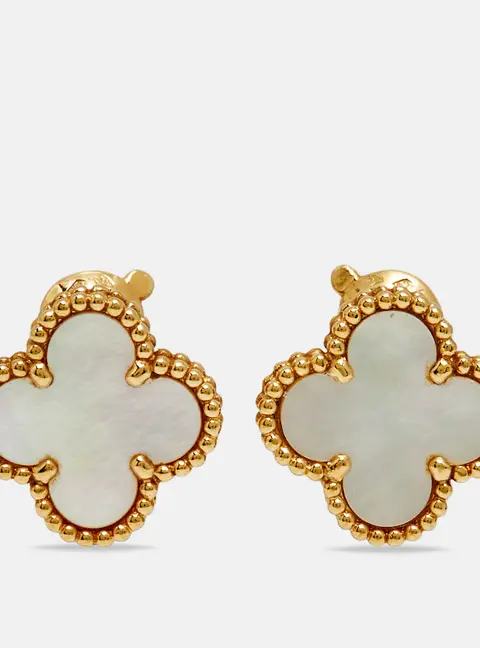 Van Cleef & Arpels Vintage Alhambra Mother of Pearl 18k Yellow Gold Earrings