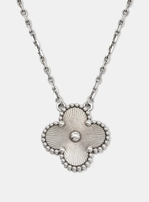 Van Cleef & Arpels Vintage Alhambra Guilloche 18k White Gold Necklace