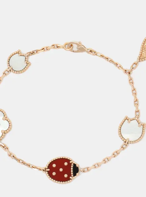 Van Cleef & Arpels Lucky Spring 5 Motif Multi Gemstone 18K Rose Gold Charm Bracelet