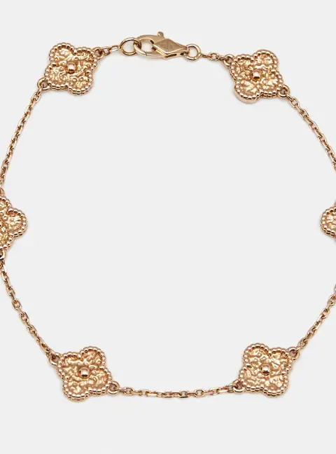 Van Cleef & Arpels Sweet Alhambra Hammered 18k Rose Gold Bracelet
