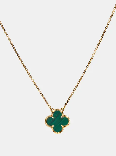 Van Cleef & Arpels Vintage Alhambra Malachite 18k Yellow Gold Pendant Necklace