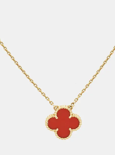 Van Cleef & Arpels Vintage Alhambra Carnelian 18k Yellow Gold Pendant Necklace